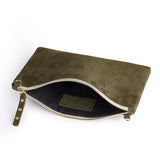 Cara 2.0 - Olive Green Suede Clutch Bag