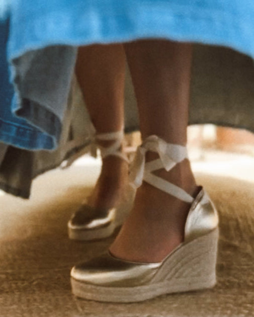 Image of Metallic Espadrille wedges on woman